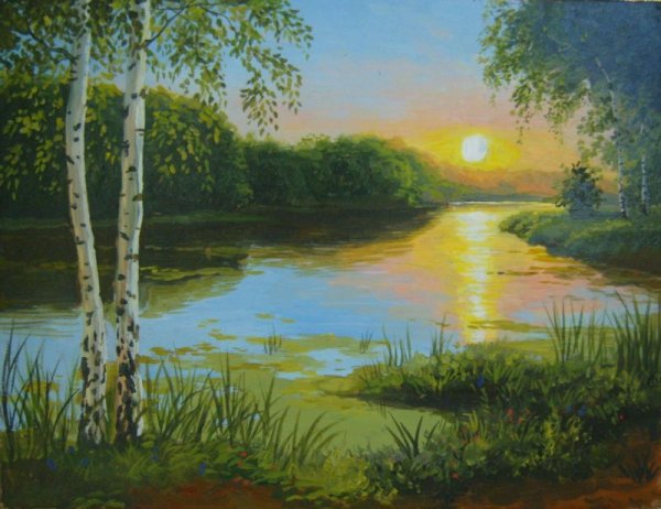 Летний пейзаж гуашью