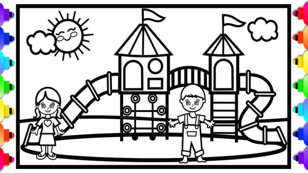 Раскраска детская площадка в городе