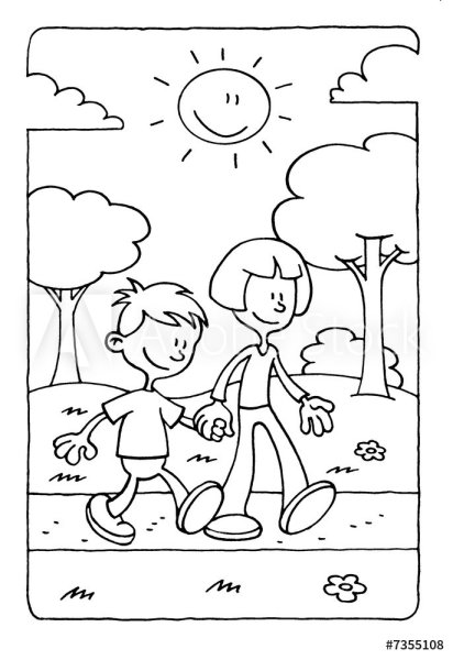 Прогулка раскраска для детей