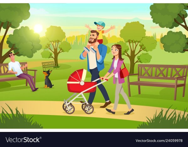 Рисование семья гуляет в сквере