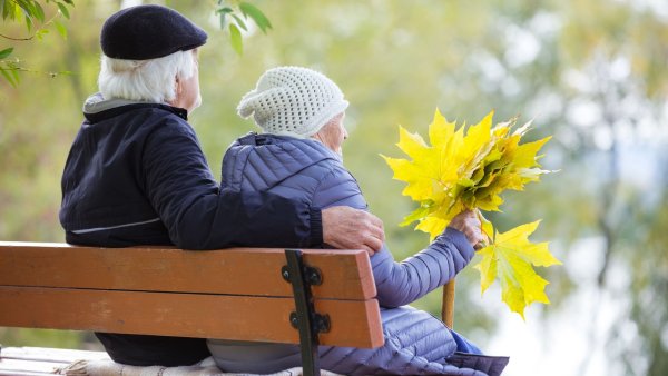 Бабушка на скамейке в парке