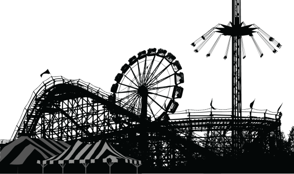 Карусель американские горки в парке силуэт