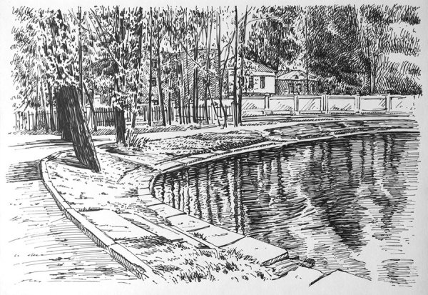 Парковый пейзаж в графике