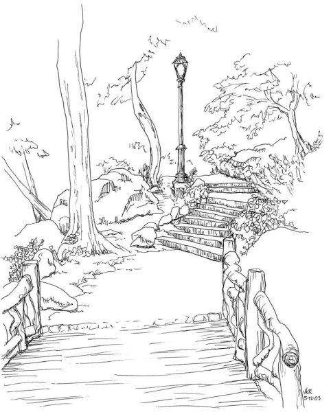 Зарисовка ландшафта карандашом