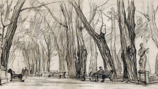 Парковый пейзаж в графике
