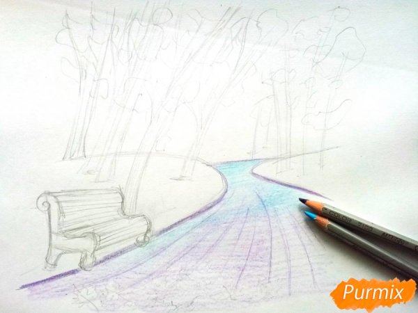Парк рисунок карандашом для начинающих
