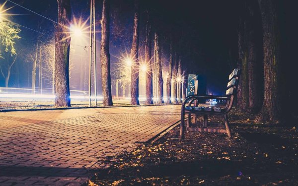 Парк Манхеттен лавочка фонарь