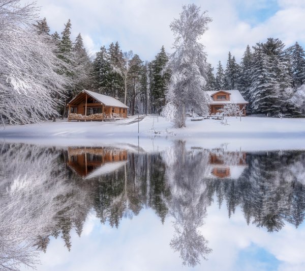 Дом в лесу зимой