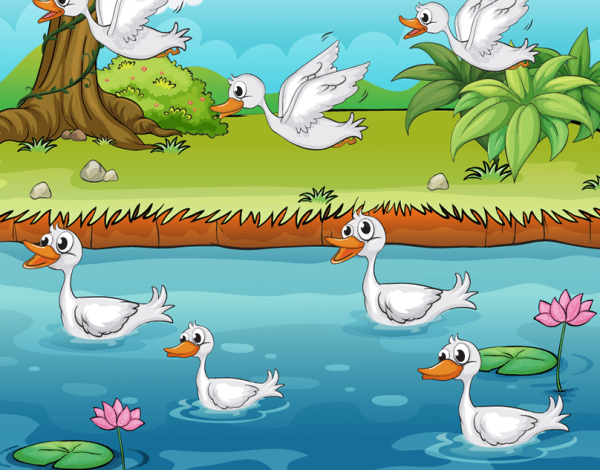 Гуси на озере рисунок