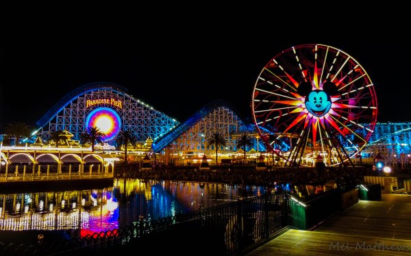 Ночной парк аттракционов Нью Йорк