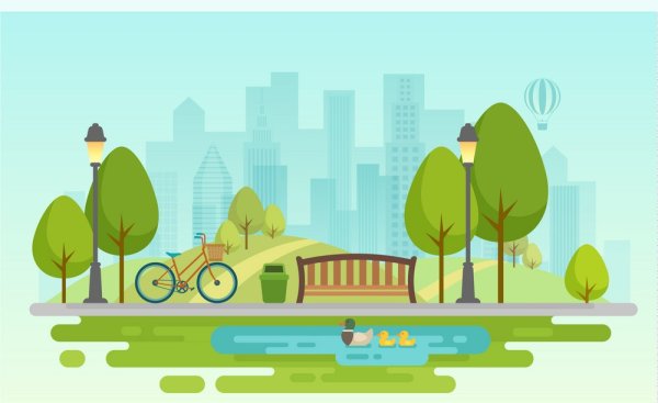 Парк в городе вектор Flat