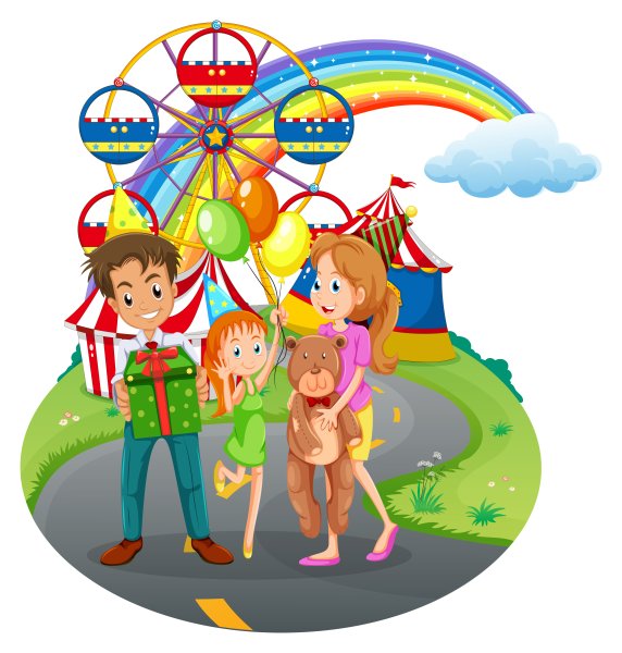 Семья в парке аттракционов иллюстрация