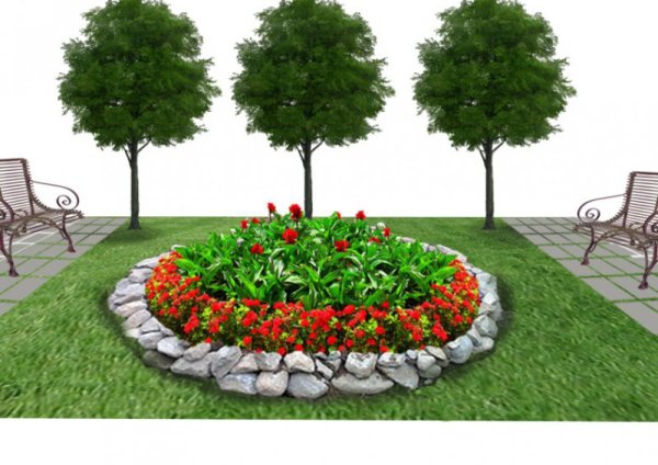 Макет клумбы с цветами