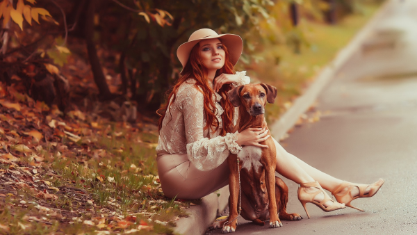 Девушка с собакой в парке