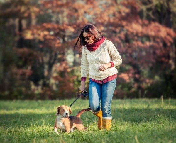 Женщина с собакой на прогулке