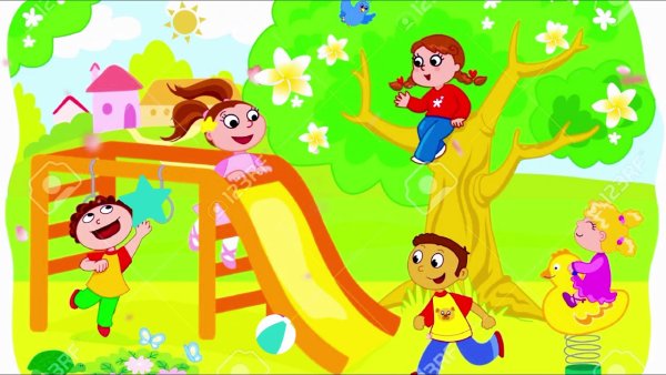 Дети на детской площадке рисунок