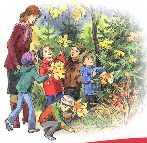 Дети собирают листья