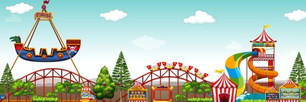 Парк аттракционов мультяшный