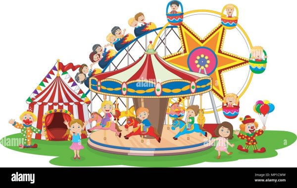 Дети на карусели вектор