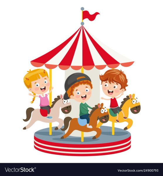 Дети на карусели вектор
