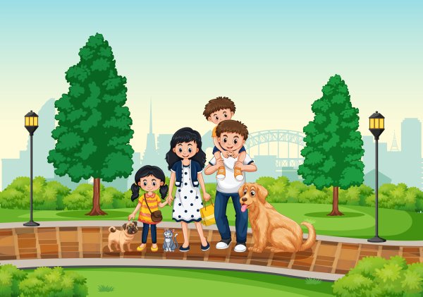 Рисование семья в парке