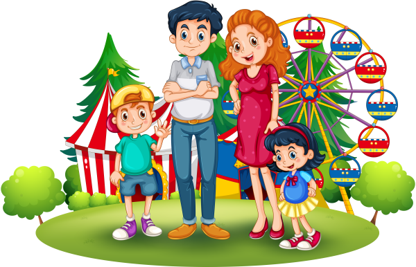 Семья гуляет в саду