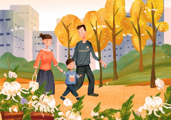 Иллюстрация семья на прогулке