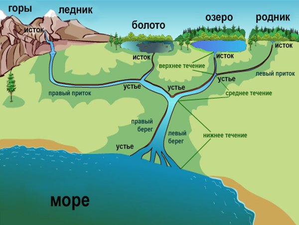 Что такое Устье реки и Исток и русло и приток