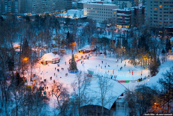 Центральный парк Новосибирск зимой