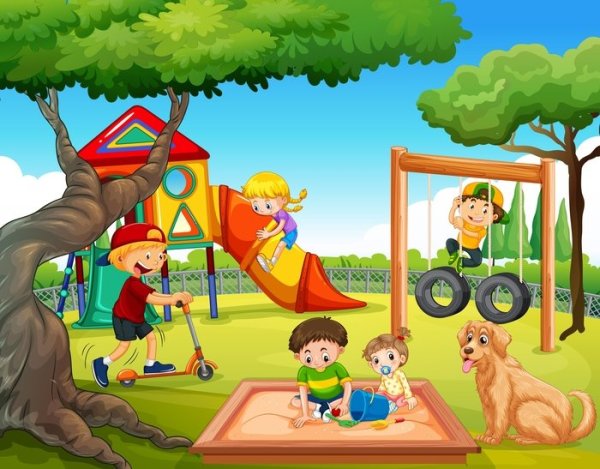 Дети на детской площадке иллюстрация