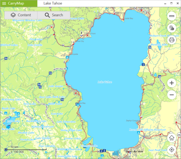 Озеро Тахо на карте