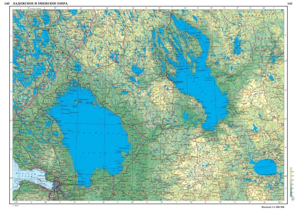 Ладожское и Онежское озеро на карте