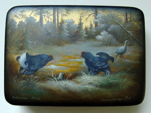 Лаковая миниатюра охота Федоскино