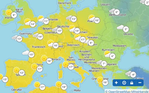 Погода в Европе на карте