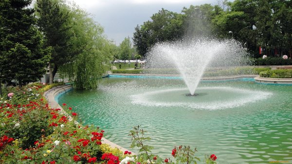 Красивый фонтан летом в парке