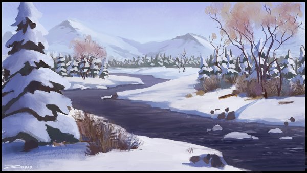 Речка мультяшная зимой