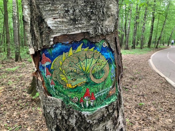 Изображения на деревьях Измайловский парк