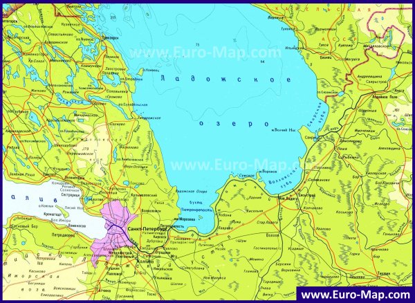 Ладожское озеро на карте Ленинградской области