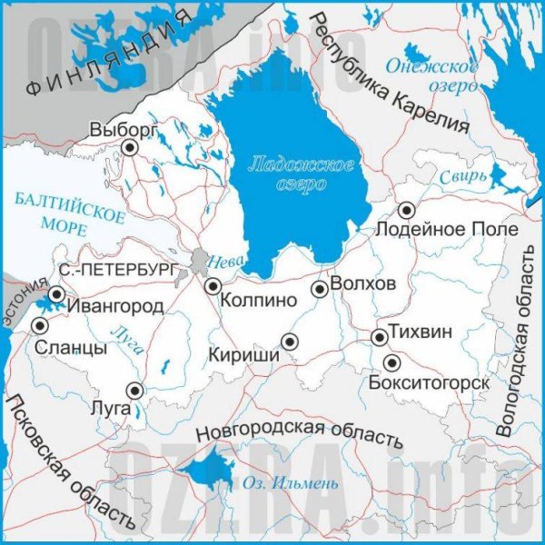 Карта Ленобласти с озерами