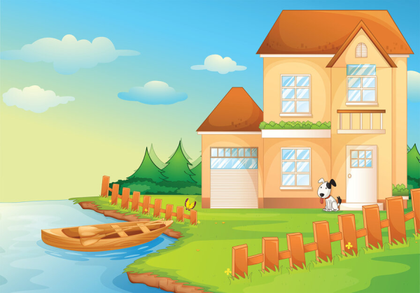 Домик с бассейном мультяшный