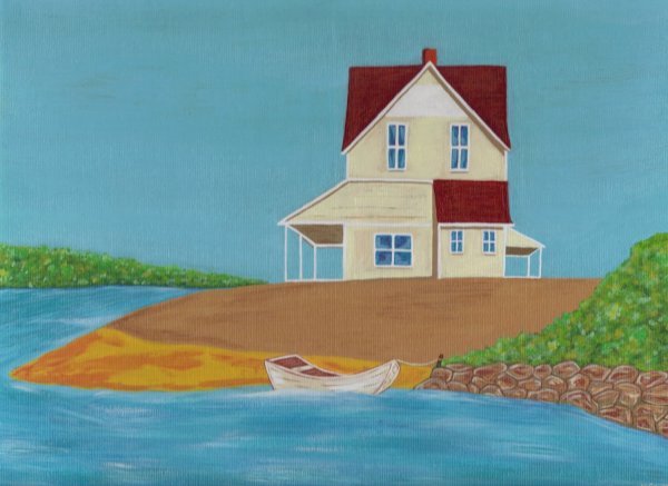 Домик у озера рисунок