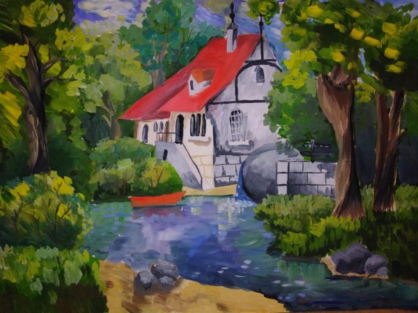 Нарисовать домик у реки