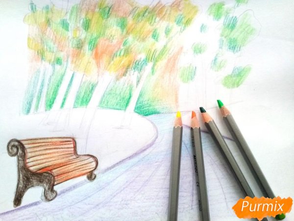 Парк цветными карандашами