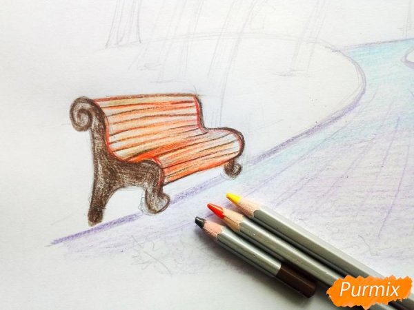 Осенний парк рисунок карандашом