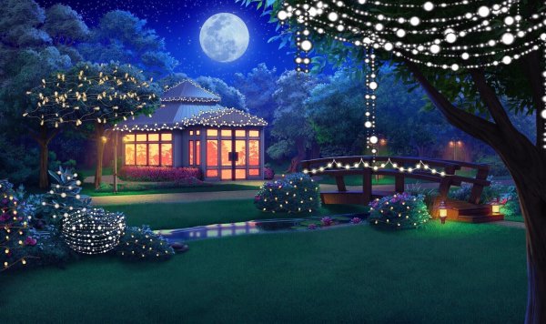 Красивый сад ночью