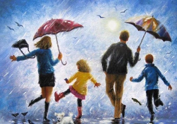 Семья под дождем