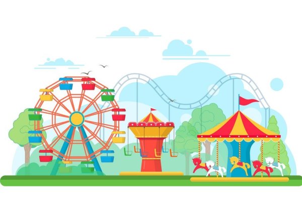 Парк аттракционов мультяшный
