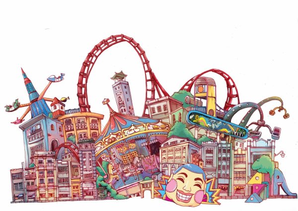 Парк аттракционов рисовать