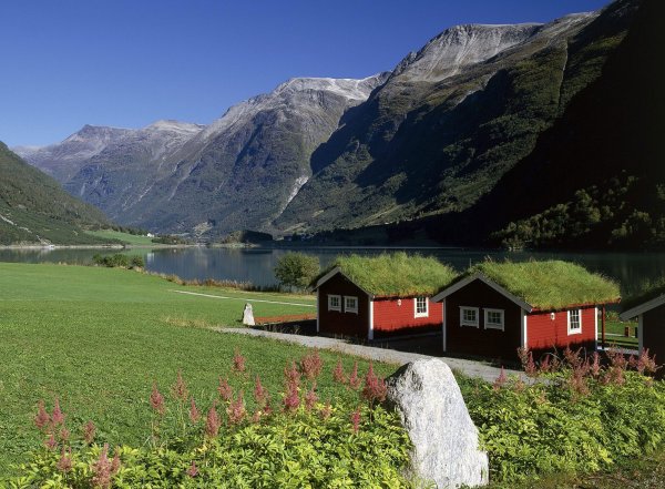 Домик у подножья горы Норвегия