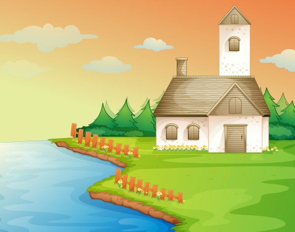 Фон домика на берегу для детей